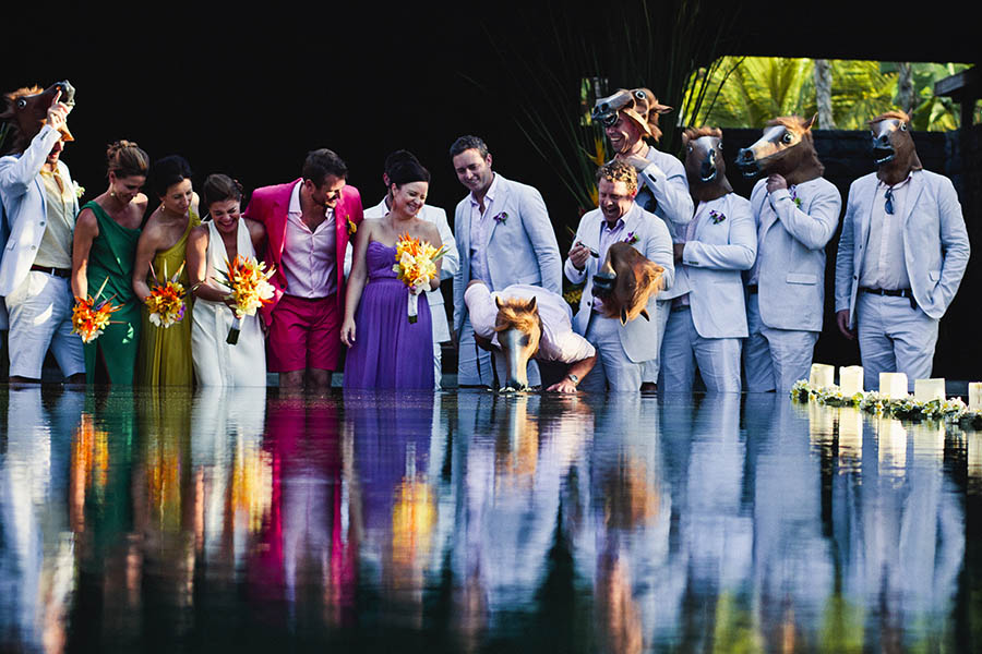 Bali Indonesia Wedding Photographer - Best man horse pretends to drink from pool