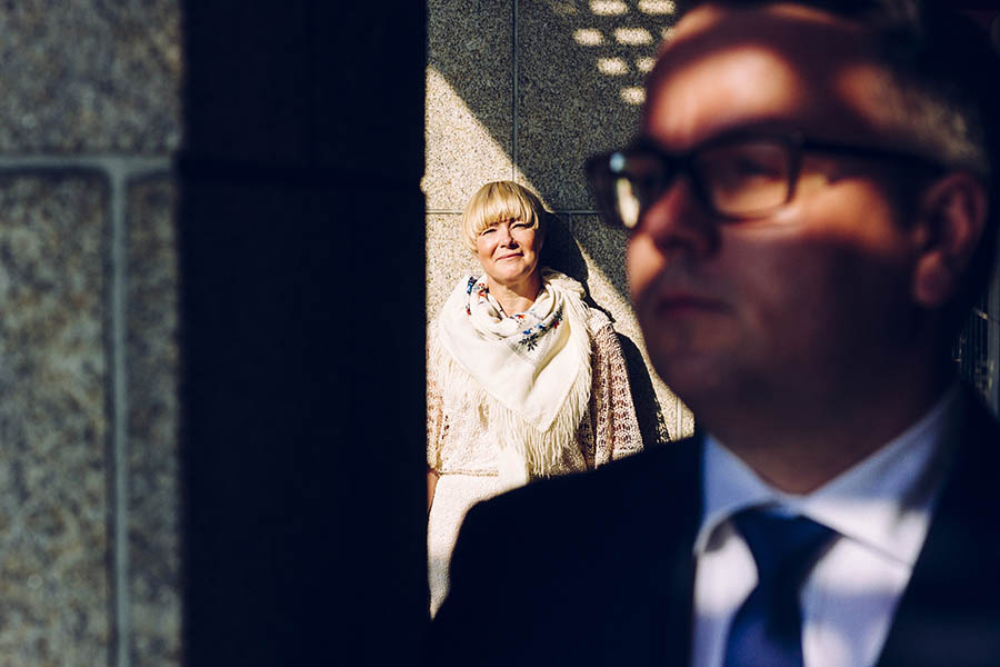 Nordic Embassy wedding - High contrast newlyweds street portrait