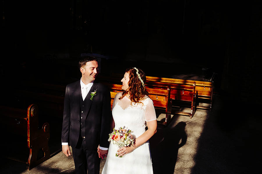 Parochialkirche Wedding - happy couple in sunlight inside church